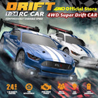 Coche de deriva RC a escala 1:24 4WD 2.4GHz 30KM/H de alta velocidad Racing Sport Toy Car con luces LED, carreras y ruedas de deriva (02-azul)