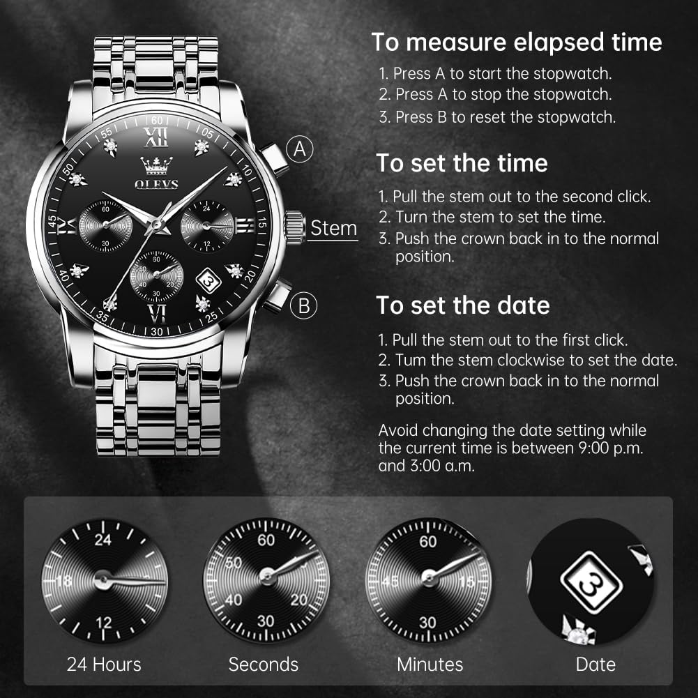 OLEVS Relojes para Hombre de Lujo a prueba de agua Lúminosos de lectura fácil Cronógrafo Con Esmalte Dorado Completo / Blanco Dial / Cara Negra Calendario Pulsera Relojes