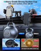 Soporte de teléfono celular para automóvil, [potente ventosa], soporte de teléfono de automóvil para salpicadero, parabrisas, ventilación de aire, brazo largo, soporte para teléfono celular, soporte para automóvil, funda gruesa compatible con teléfonos