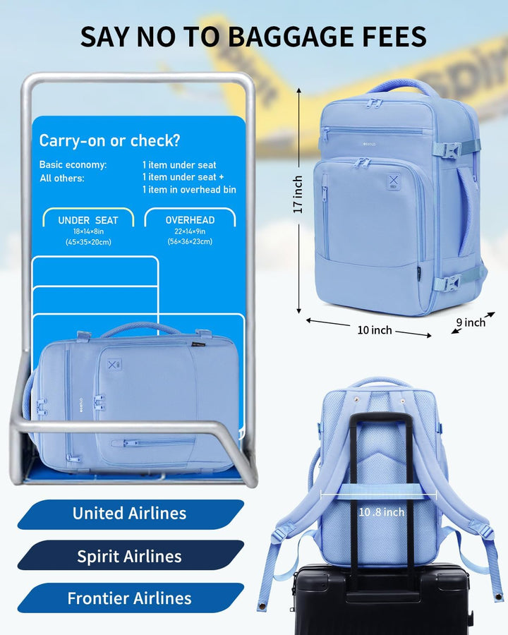 ECOHUB Mochila de Viaje Mochila de Equipaje de Mano, Azul claro, Mo...