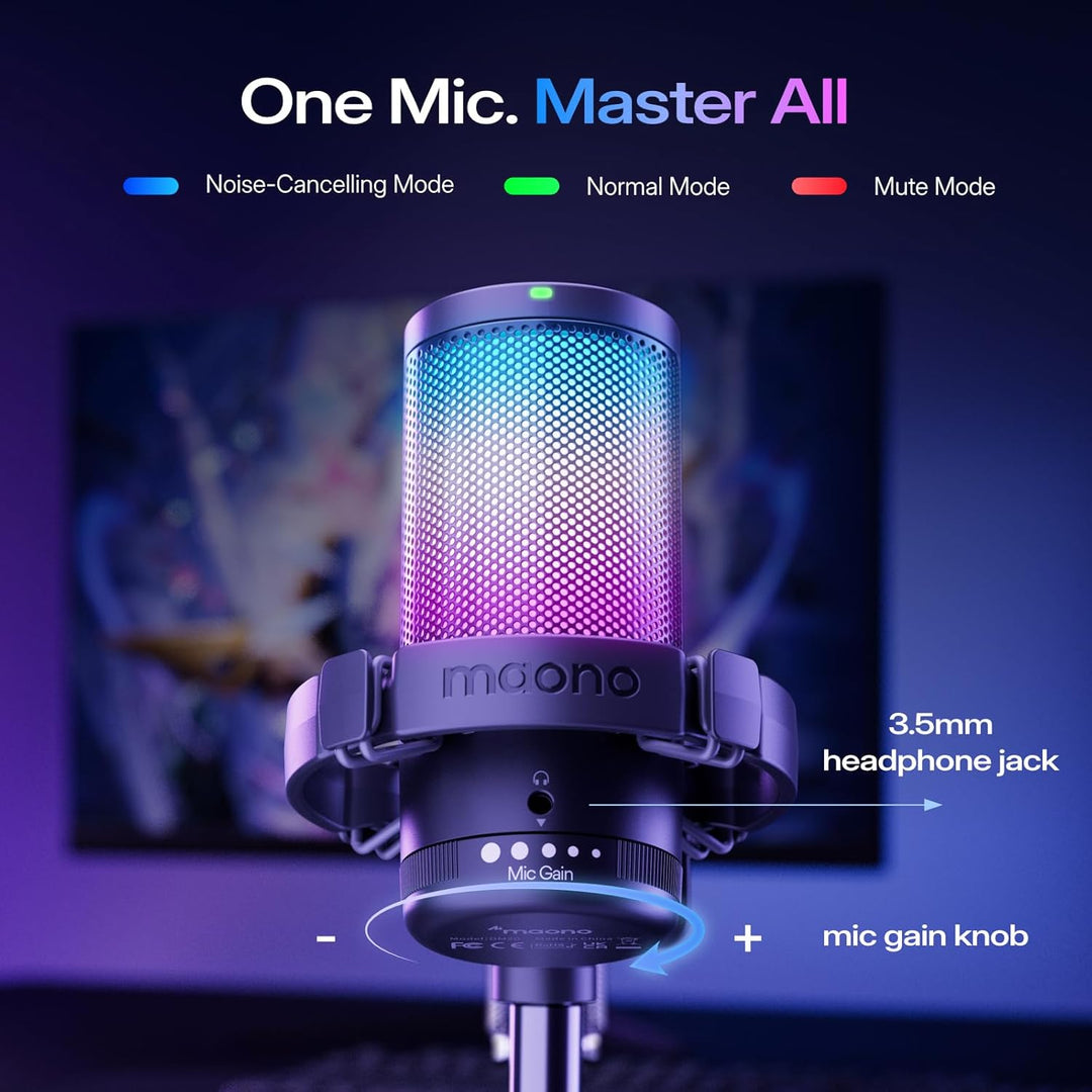 MAONO Micrófono USB para juegos para PC, micrófono condensador con...