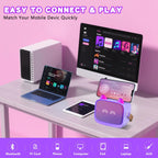 Mgaolo - Máquina de karaoke mini mejorada para niños, altavoz Bluetooth portátil con 2 micrófonos inalámbricos, emoji y luces LED coloridas, regalos para jugar en casa, viajes y fiestas para niños y