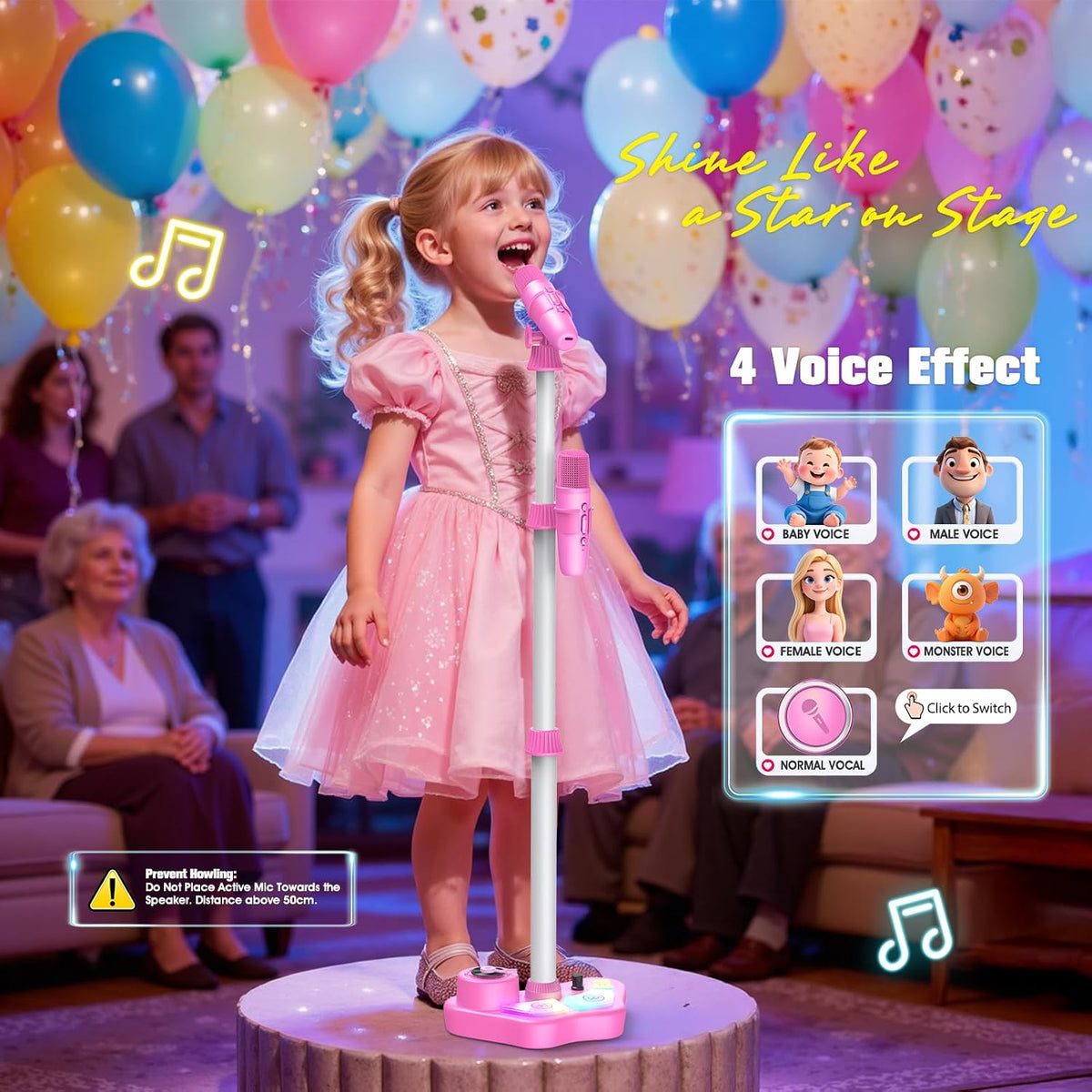 Máquina de karaoke para niños de 3, 4, 5, 6, 7, 8 años, micrófono recargable para niños, regalo de Navidad, cumpleaños, juguete para cantar para niñas de 3 a 5 4 a 6 años, altavoz Bluetooth con 2