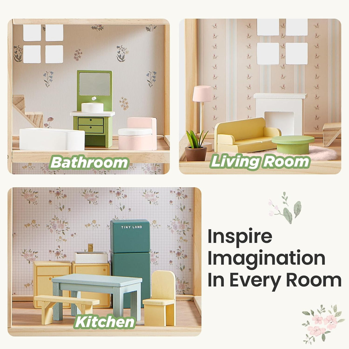 Tiny Land Casa de muñecas de madera para niñas - Casa de muñecas de madera