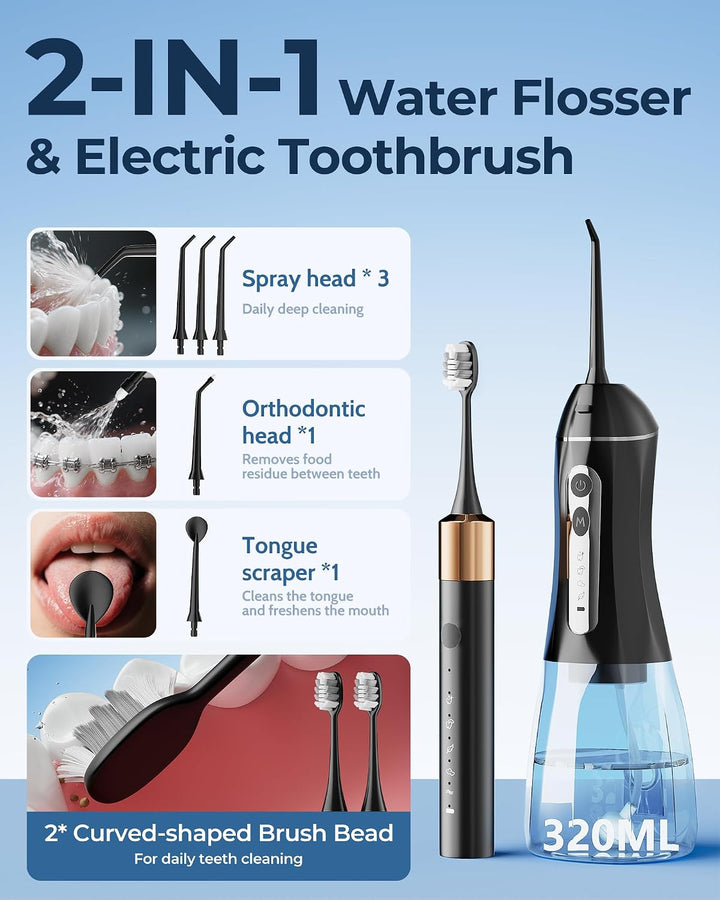 Cepillo de dientes eléctrico con hilo dental de agua para dientes,...