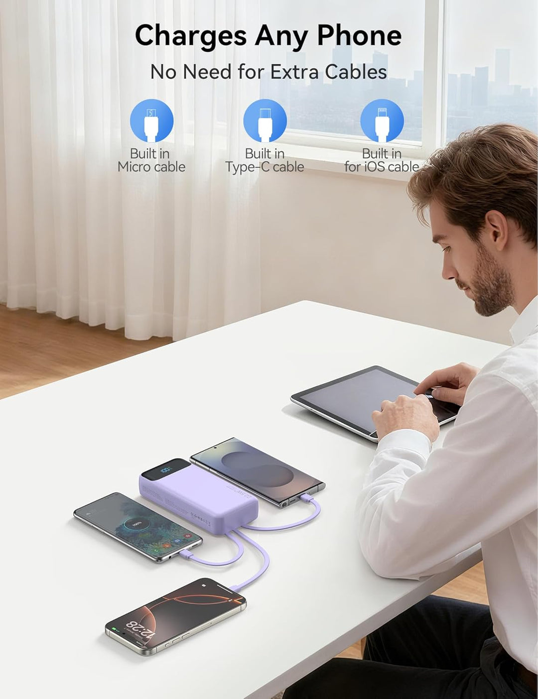 Nusyddy Cargador portátil de 20000 mAh integrado con 4 cables, bate...