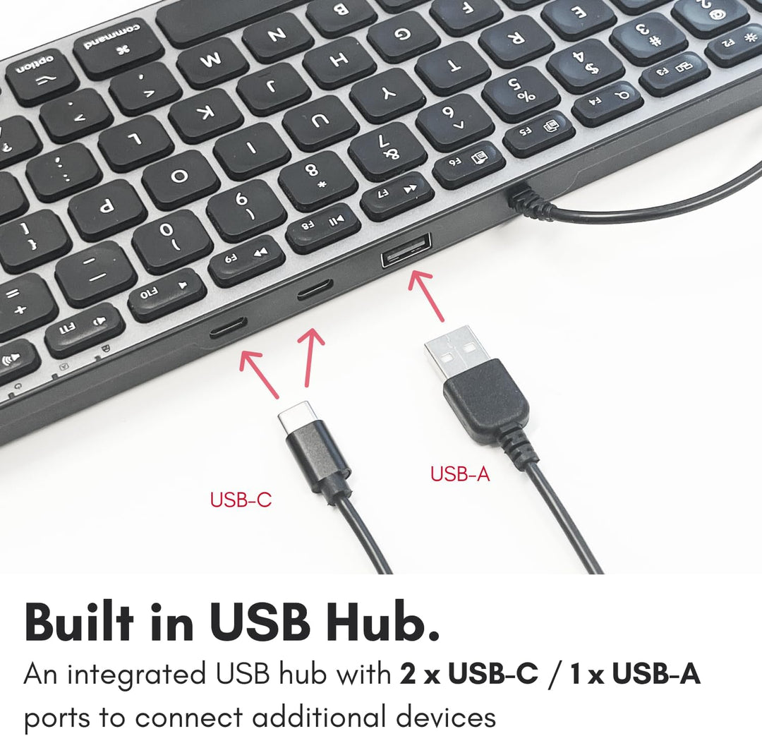 Macally Teclado con cable para Mac con concentrador USB (2 USBC \/...