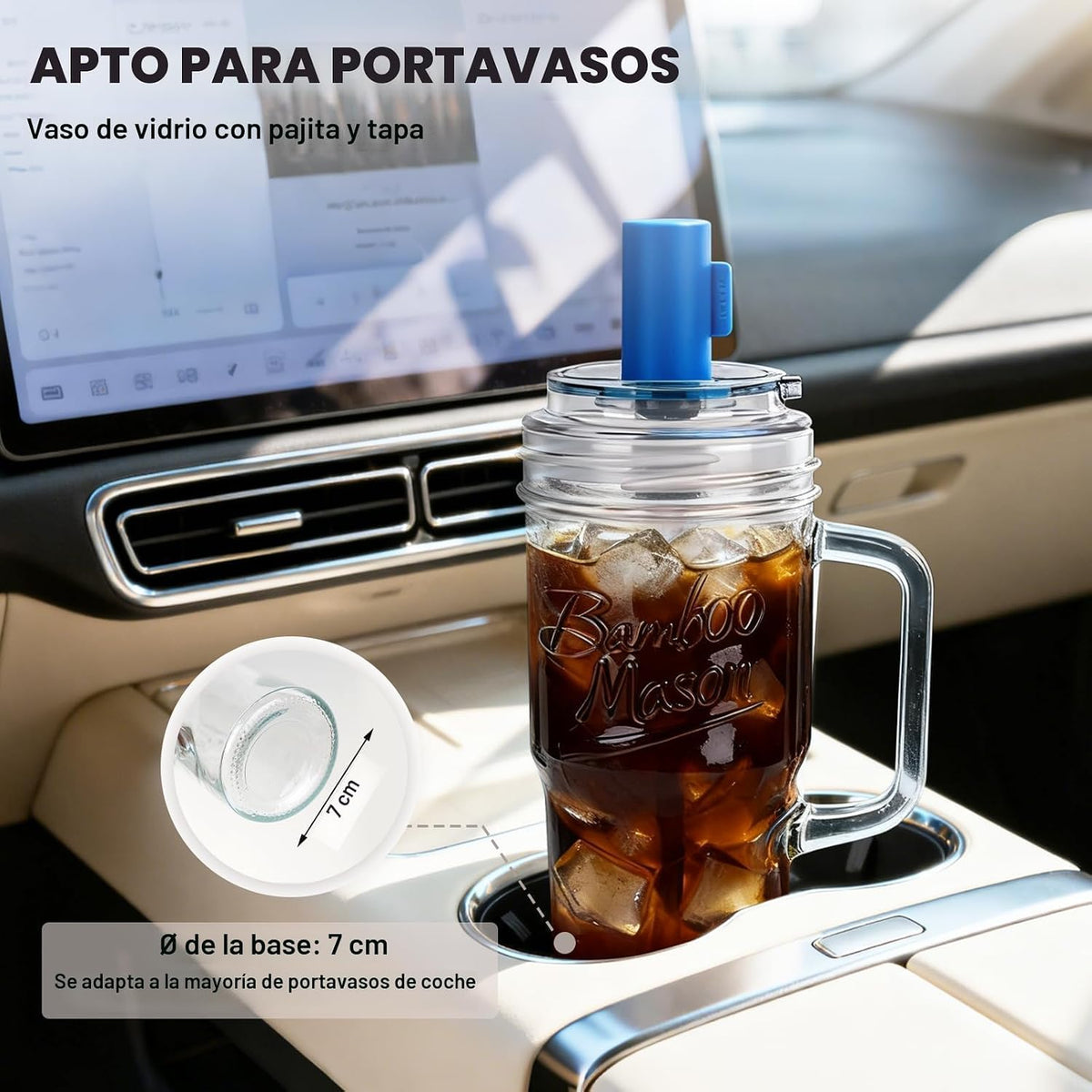 Vasos de vidrio con tapas y pajitas, vaso a prueba de fugas, vaso de café de 24 onzas, vaso de tapa a prueba de fugas, popote de silicona, reutilizable, taza de café helado, batido de café