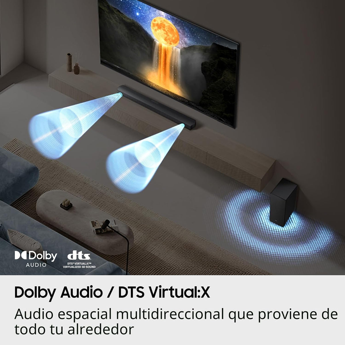 Samsung Barra de sonido de la serie B HW-B550F 2.1 ch DTS Virtual:X Barra de sonido con subwoofer (modelo 2025) Modo de mejora de voz, refuerzo de graves, sonido adaptativo