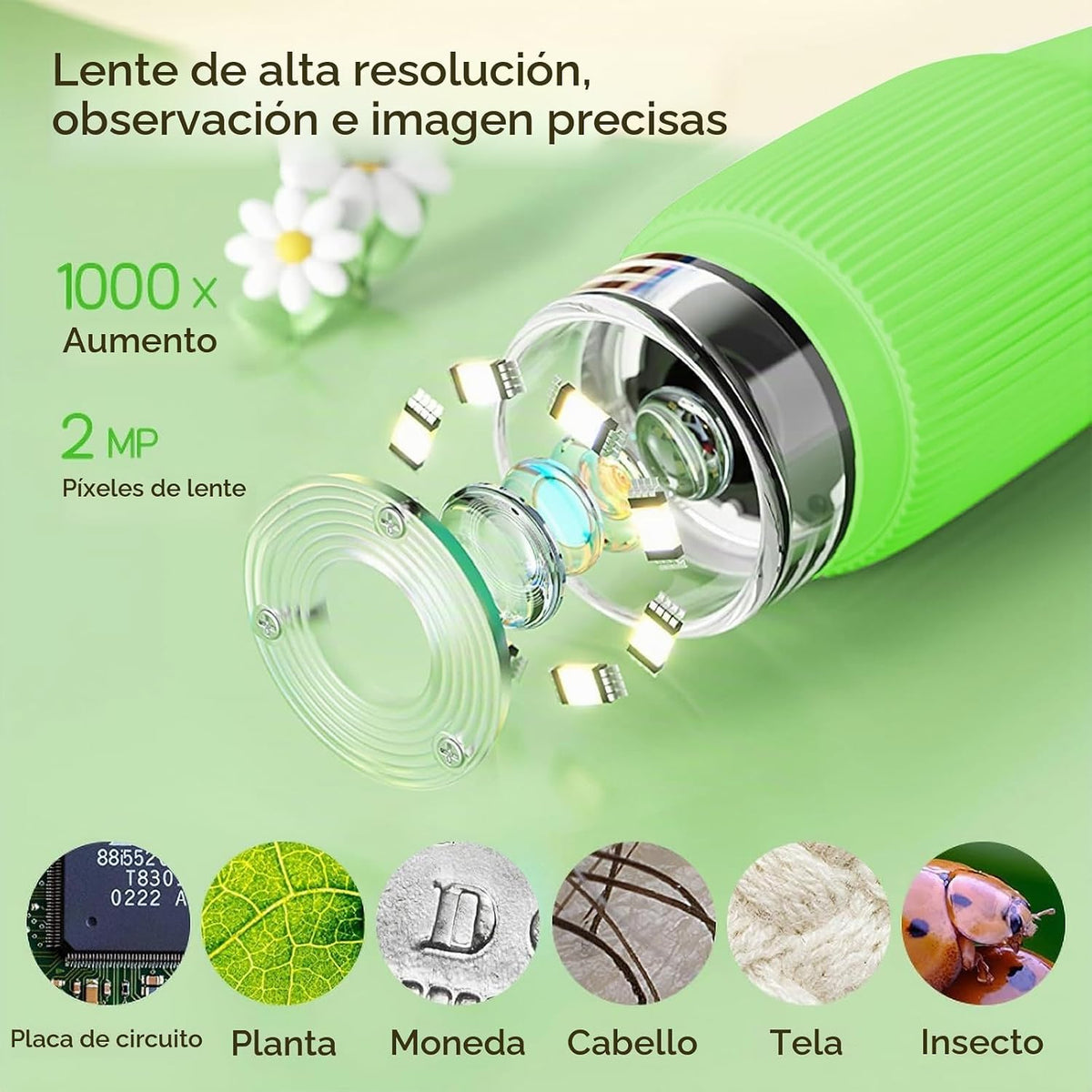 Microscopio de bolsillo para niños, microscopio portátil 1000X para niños | Mini microscopios de foto y video | Microscopios digitales de 2 pulgadas para niños de 3 a 10 años de edad, juguetes de regalos