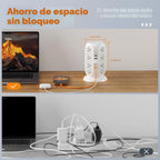 TESSAN - Regleta protectora contra sobretensiones en torre, cable de extensión plano de 6 pies, color gris
