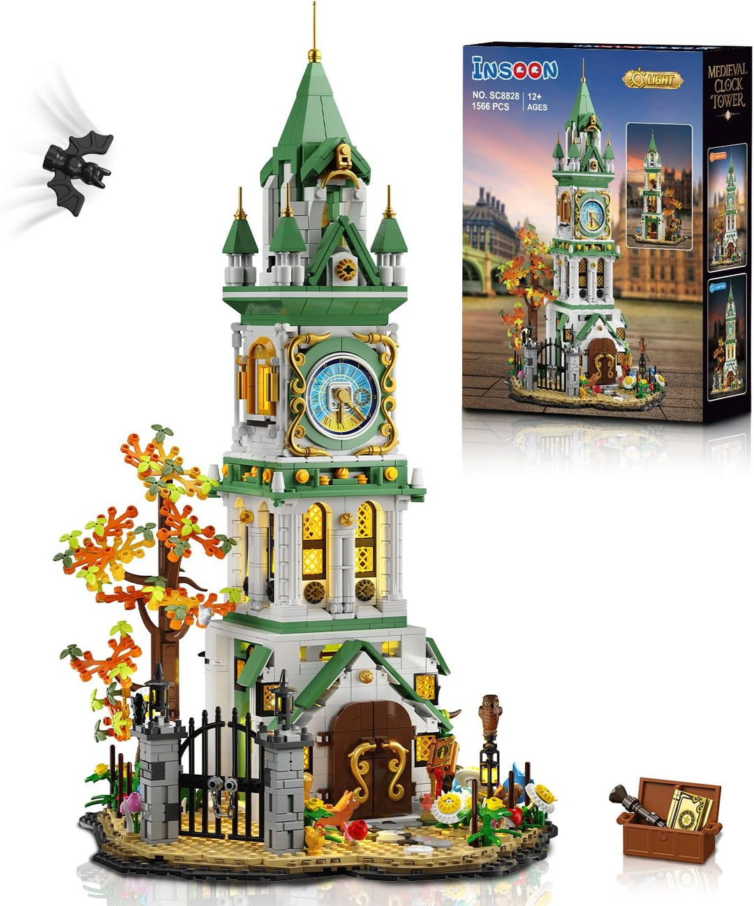 Juego de construcción de torre de reloj mágico con luz