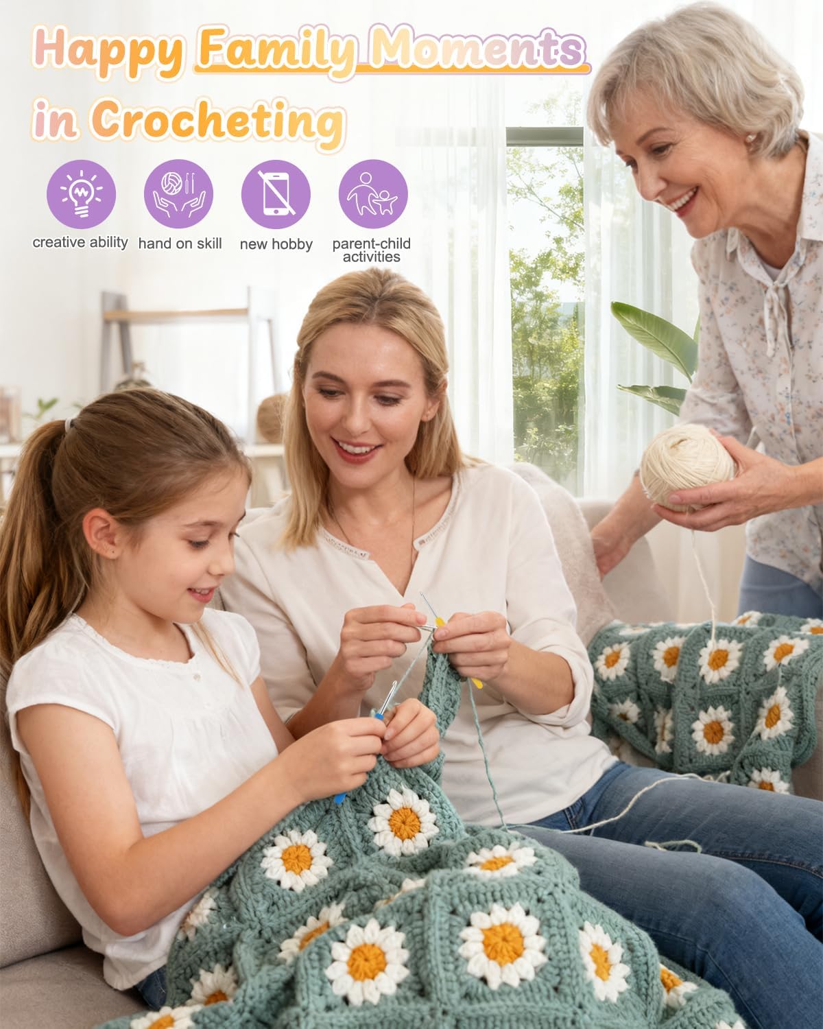 Coopay Crochet Kit para Beginners, Easy Granny Square Crochet Blanket Kit