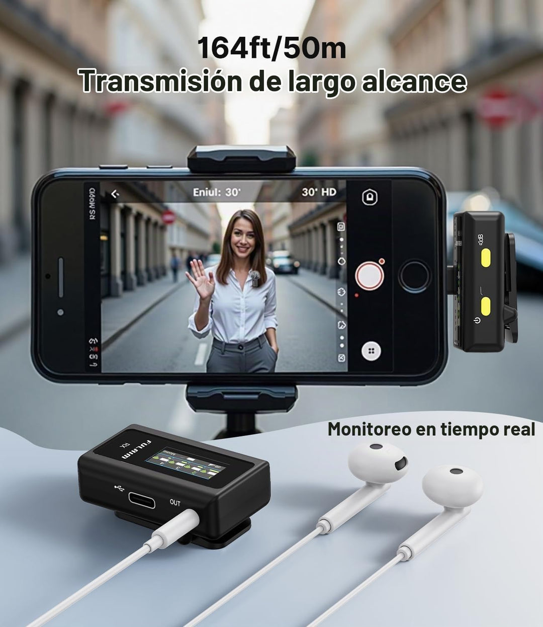 FULAIM Micrófonos Lavalier inalámbricos X6 con 4 transmisores para...