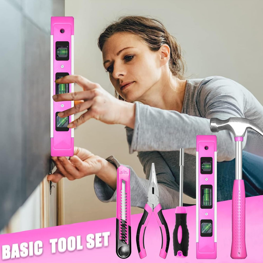 SOLUDE Juego de herramientas rosa, juego de 130 piezas para el hoga...