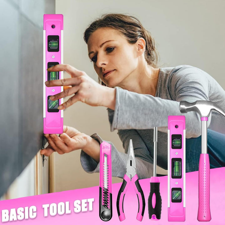SOLUDE Juego de herramientas rosa, juego de 130 piezas para el hoga...