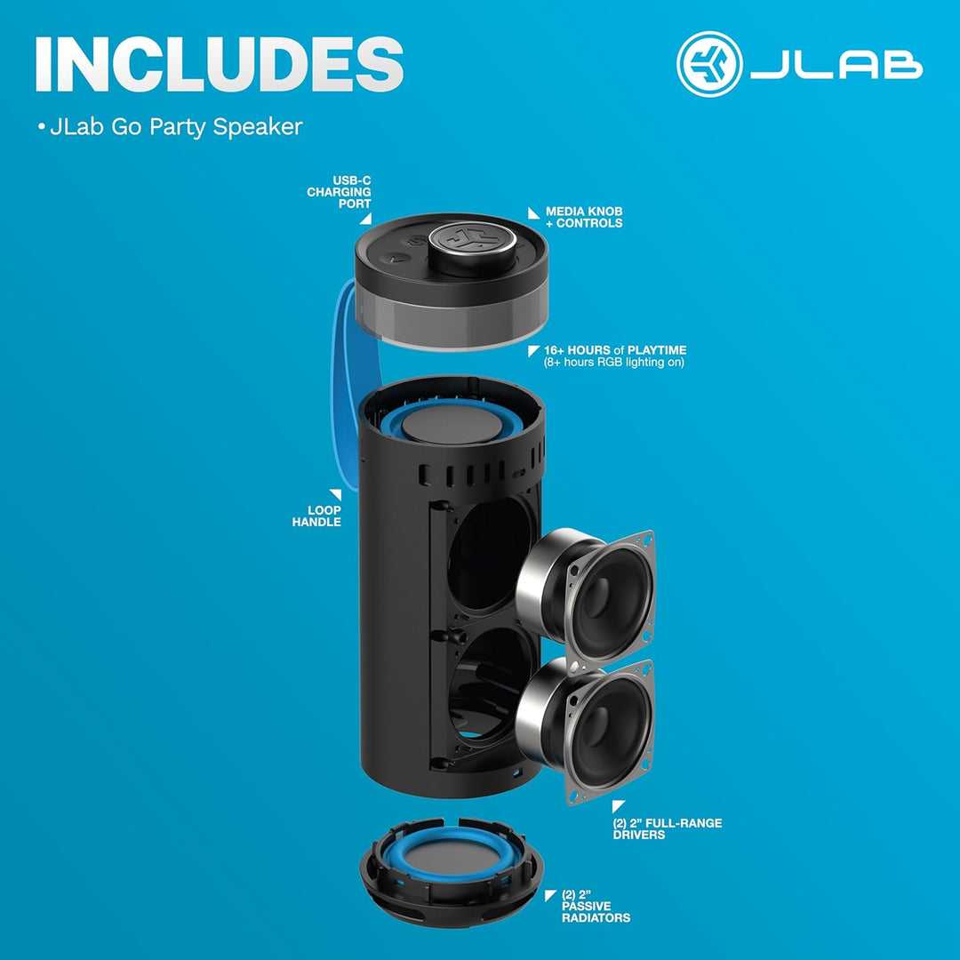 JLab Go Party - Altavoz Bluetooth portátil, color negro medianoche,...