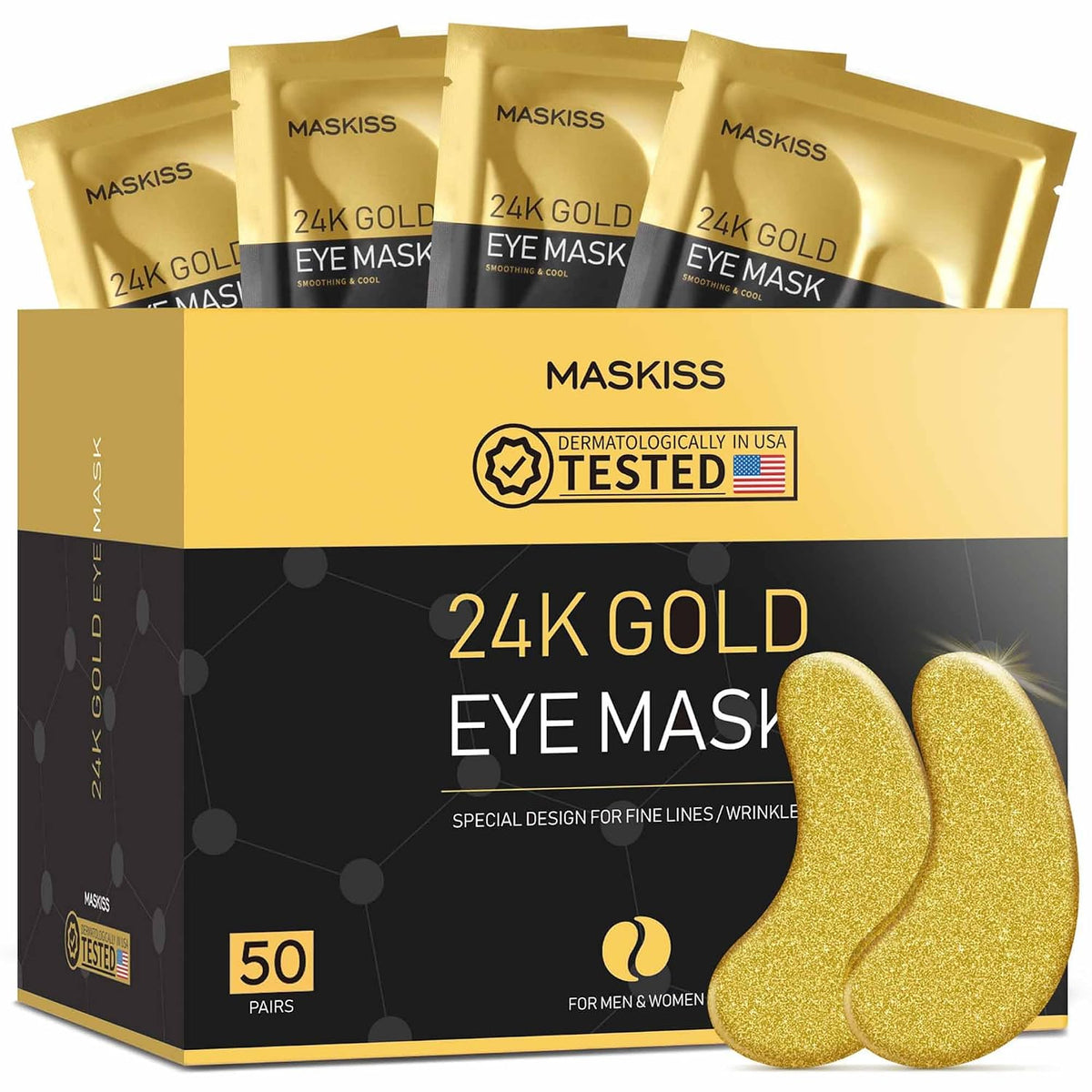Maskiss - Parches para el contorno de ojos de oro 24 quilates, 50 p...