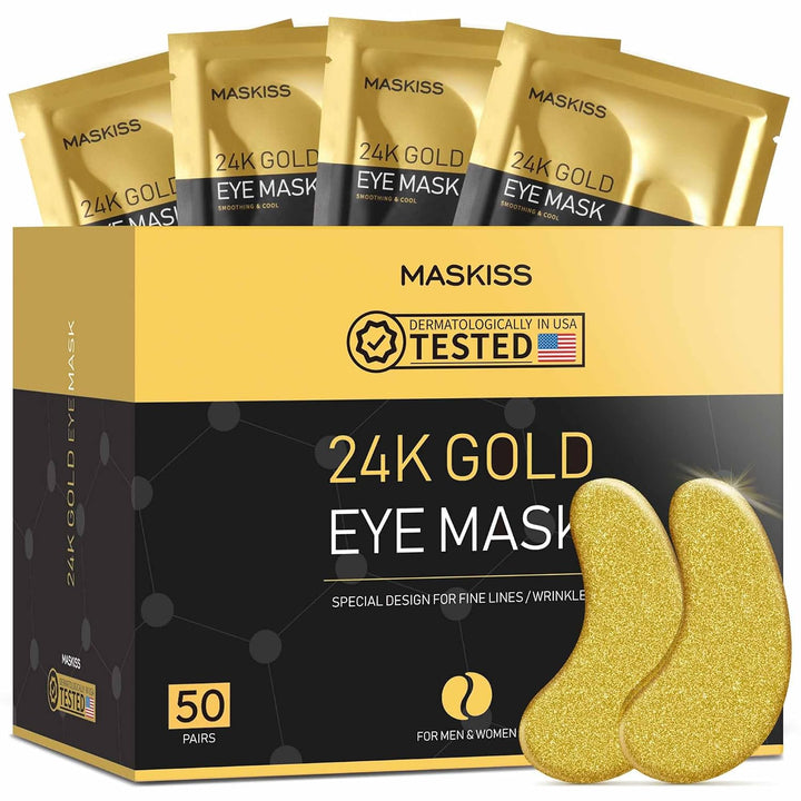 Maskiss - Parches para el contorno de ojos de oro 24 quilates, 50 p...