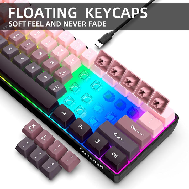Snpurdiri Teclado para juegos 60% con cable, 61 teclas retroilumina...