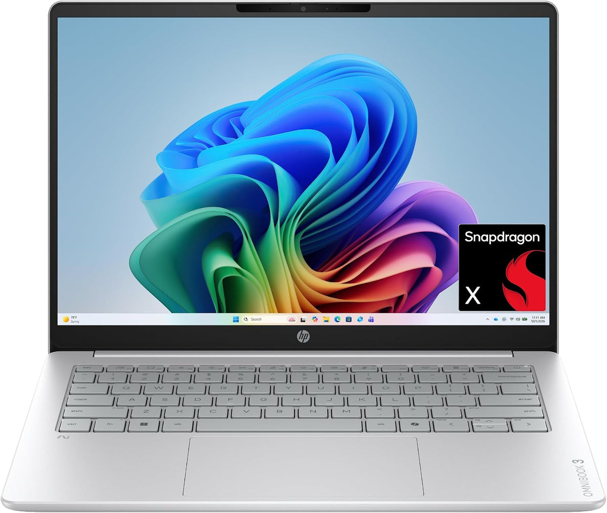 HP OmniBook 3 PC AI de próxima generación de 14 pulgadas, pantalla 2K, Snapdragon X X1-26-100, 16 GB de RAM, SSD de 512 GB, GPU Qualcomm Adreno, Windows 11 Home, Glacier Silver, 14-hz0099nr