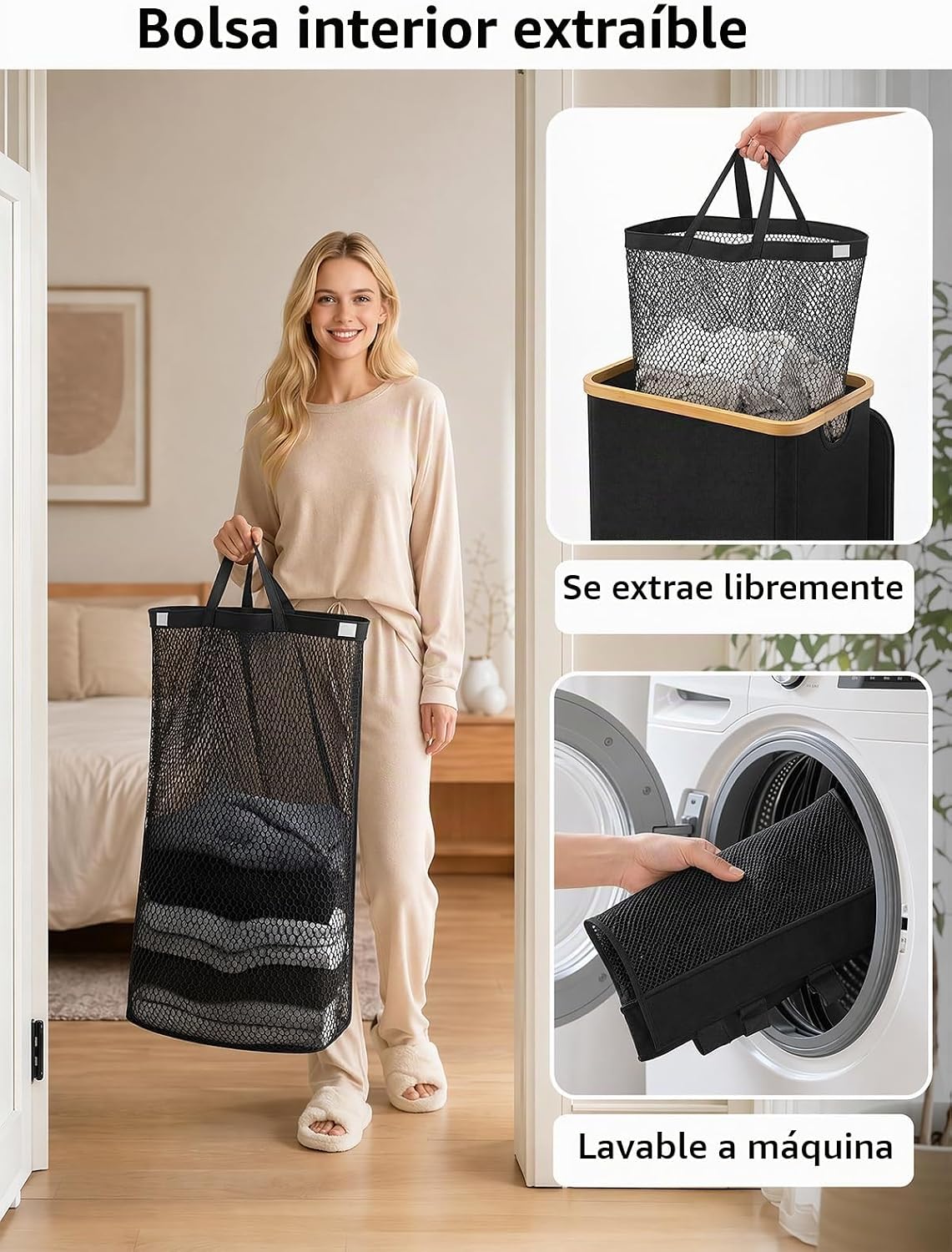 IEGrow Cesta de lavandería con tapa,Cesta de lavandería de 110L con bolsas