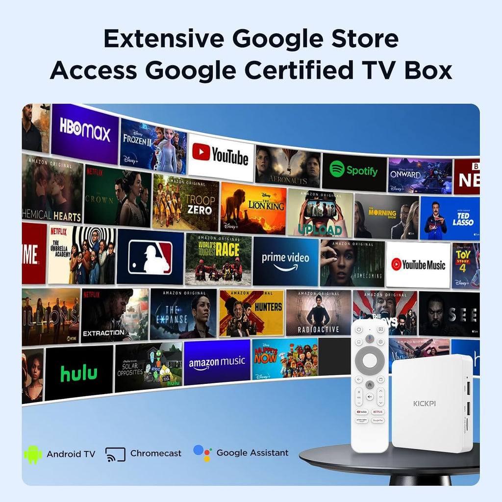 KP1 Android TV Box Google Certified 4K Streaming Device 2GB RAM 16GB ROM con búsqueda por voz, Chromecast integrado Dolby Audio WiFi5 Bluetooth 5.0, entretenimiento en el hogar inteligente