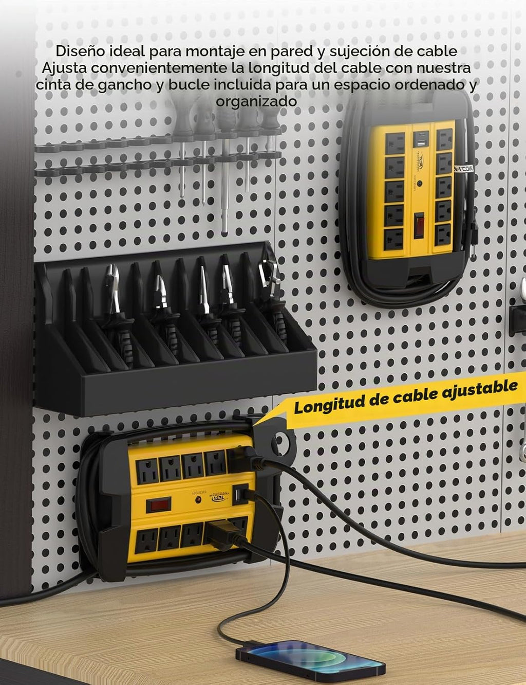 Regleta de alimentación resistente de 10 salidas con USB-C, cable de 6
