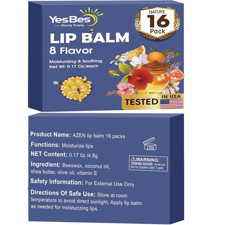YesBes Paquete de 16 bálsamos labiales, bálsamo labial natural a gr...