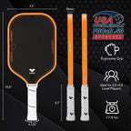 Paleta de pickleball, T700 de fibra de carbono Pickle Ball Paddle alargada aprobada por USAPA para jugadores intermedios y avanzados, núcleo de polipropileno de 0.630 in