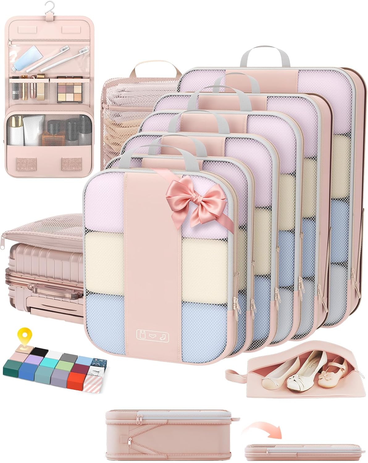 Juego de 10 cubos de compresión para regalos de viaje, mamá y mujer, bolsas de ropa para viajeros, artículos esenciales de viaje en avión, crucero, automóvil, bolsas compresibles expandibles