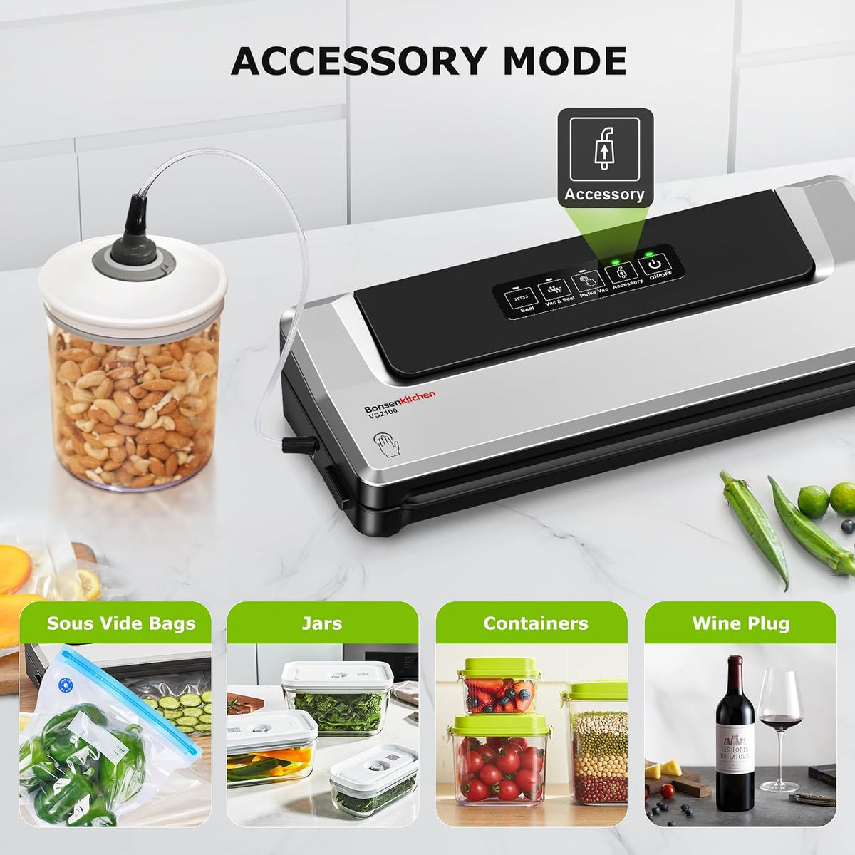 Bonsenkitchen Máquina selladora al vacío, múltiples modos