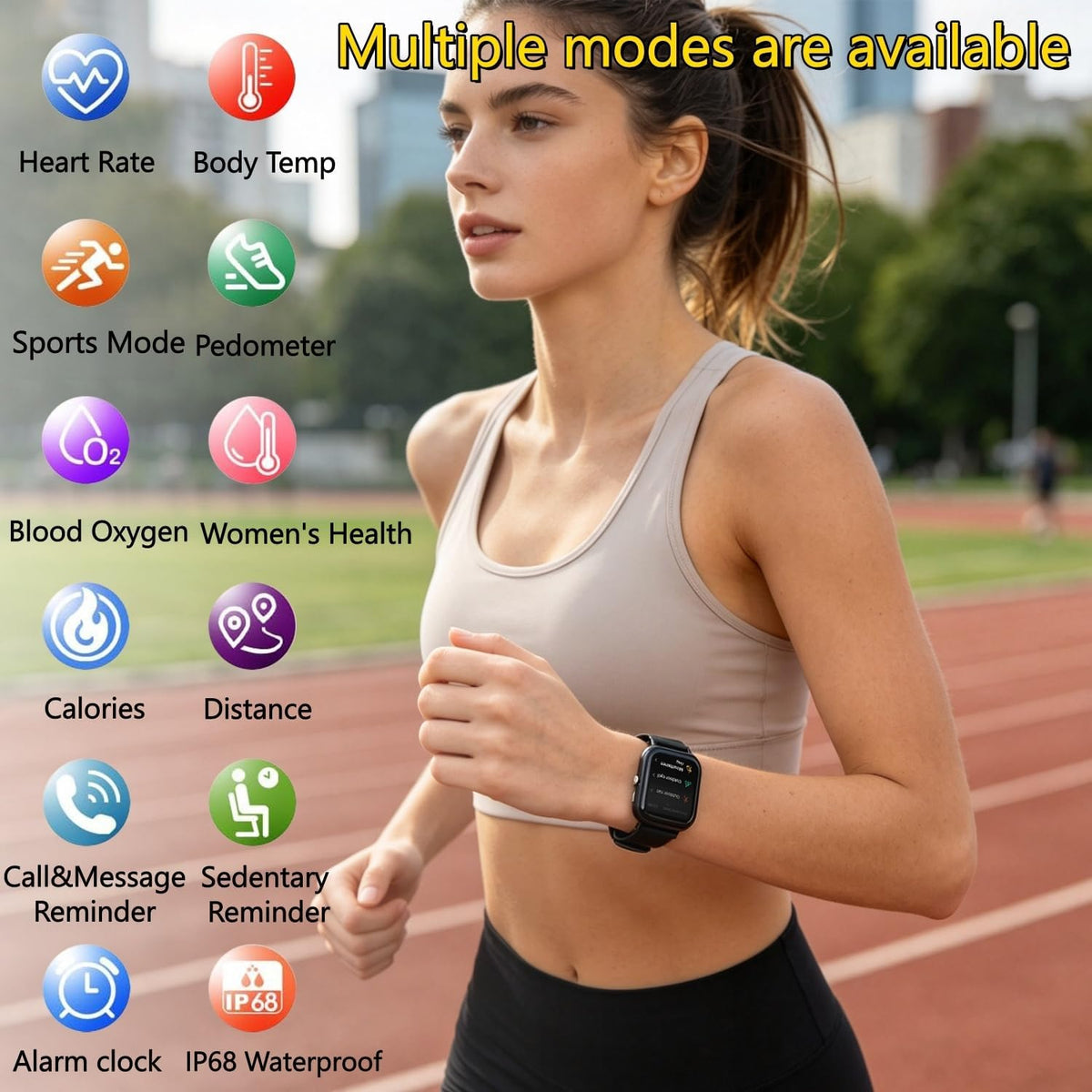 Reloj inteligente rastreador de fitness para mujeres y hombres, monitor de actividad de salud 24/7, frecuencia cardíaca, monitor de sueño, contador de pasos de calorías, pantalla curva HD de 2.01