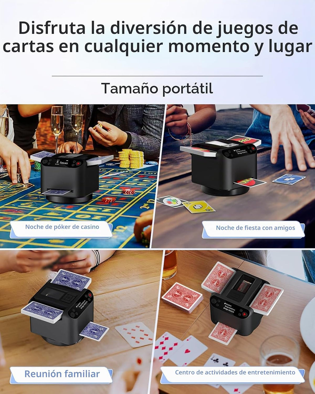 Barajador automático de cartas y distribuidor 2 en 1, máquina de distribución giratoria de 360° de 2 barajas para 12 jugadores, 4 controles remotos de dibujo, máquina barajadora de cartas recargable para póker, fase 10 (negro)