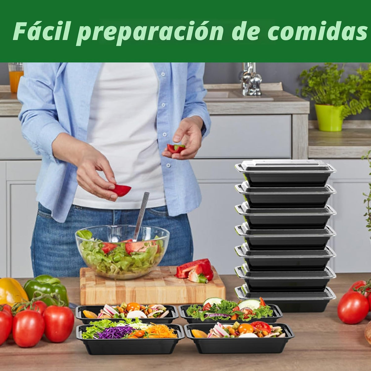 Dealusy - Recipientes con tapa reutilizables de 28 onzas para alimentos preparados, resistentes, a prueba de fugas, seguros, aptos para microondas, congelador y lavavajillas, 50 unidades (100 piezas)
