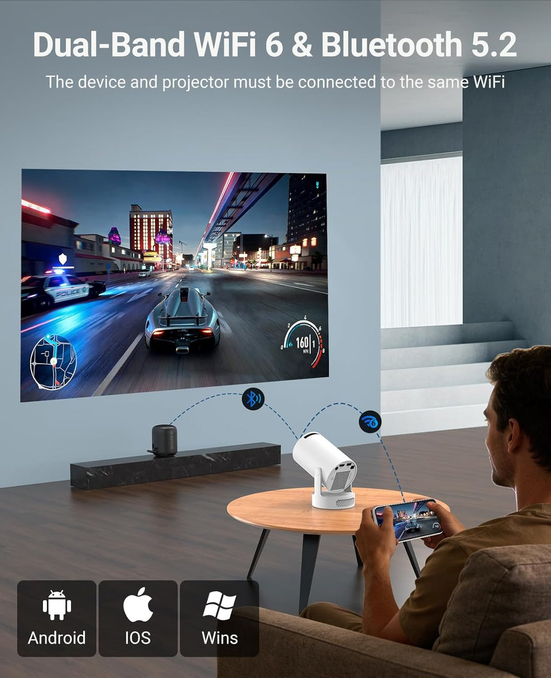 Mini proyector con WiFi y Bluetooth, compatible con corrección Keys...