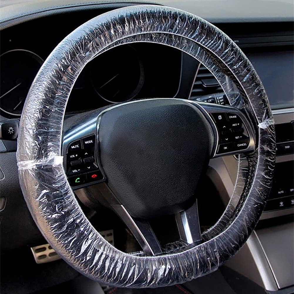 ICWEIMEI - 500 unidades de fundas universales desechables para volante de coche de plástico transparente con bordes elásticos para volantes