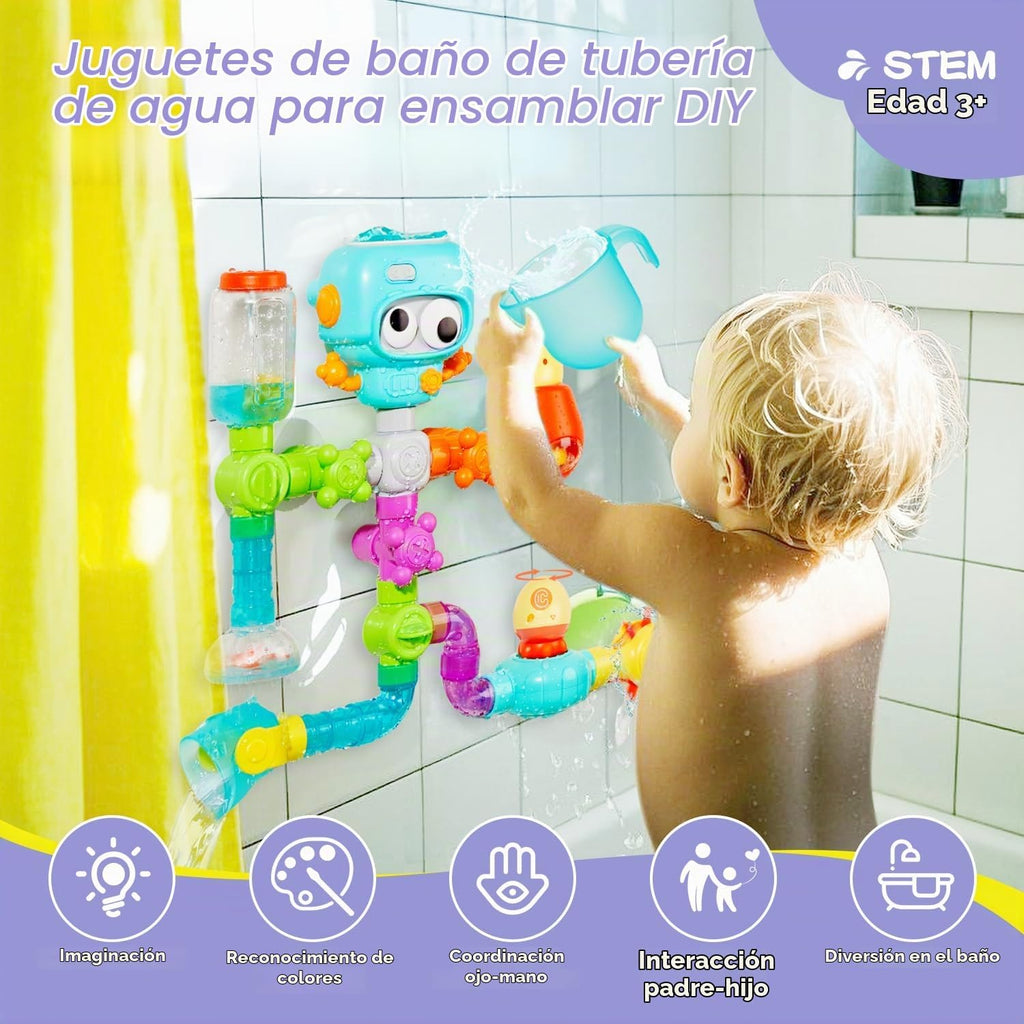 STEM - Juguetes de baño de construcción para niños de 3 a 8 años | Kit de montaje de tubería de agua DIY con ventosas | Juguetes educativos para bañera para niños a partir de 3 años |