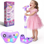 Máquina de karaoke con soporte para niños, juguetes de canto de Navidad, regalos para niñas de 3, 4, 5, 6, 7, 8 años, micrófono recargable para niños, altavoz Bluetooth con 2 micrófonos para niñas de