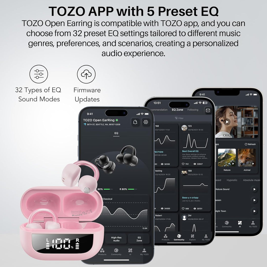 TOZO OpenEarRing - Auriculares inalámbricos con clip abierto de 40...
