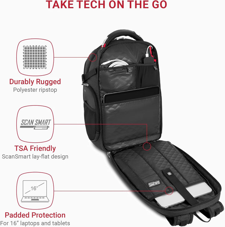 SwissGear - Mochila con compartimiento para laptop y puerto USB ser...