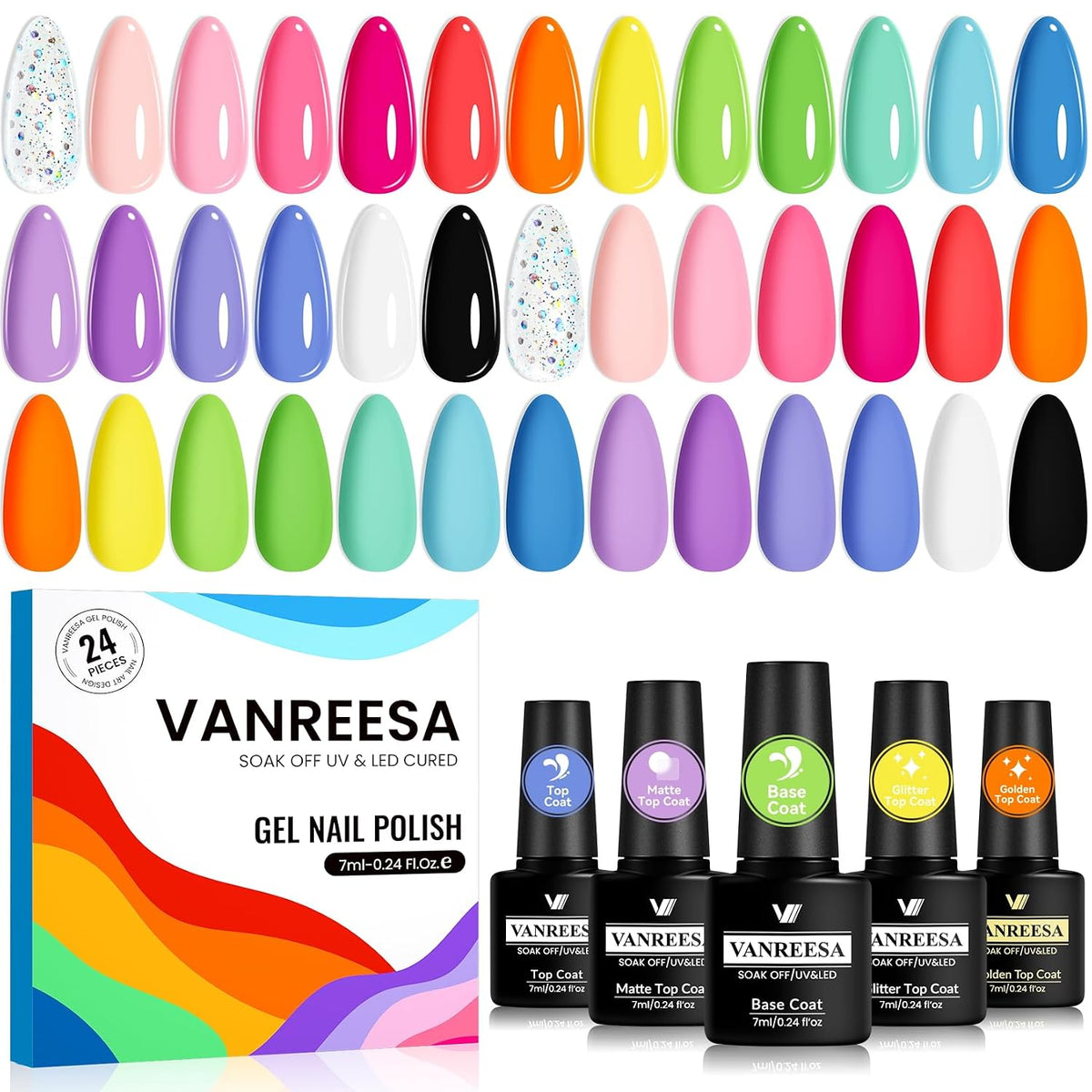 VANREESA Juego de 24 esmaltes de uñas de gel, colores de moda, con...