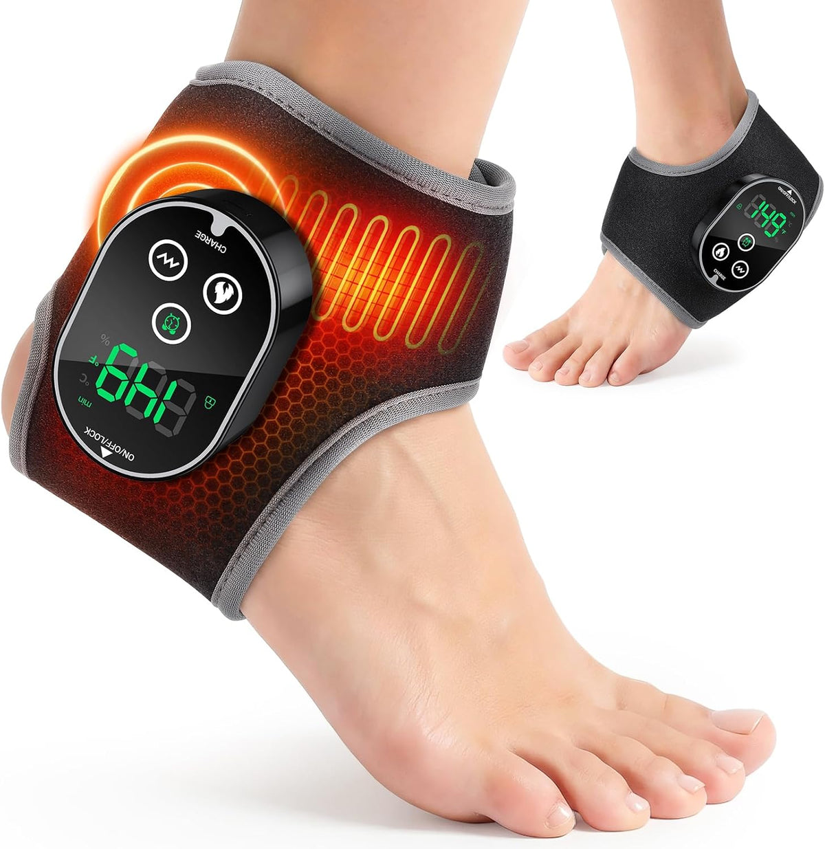 Masajeador de pies inalámbrico para neuropatía, almohadilla térmica de tobillo recargable de 3000 mAh con masaje para la circulación, masajeador de alivio del dolor de pie y tobillo, alivio de la