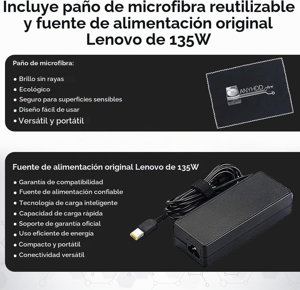 Lenovo 40AF0135US Estación de acoplamiento Thinkpad Dual Monitor híbrido USB-C con USB-A - 1 año de garantía, con adaptador de 135W + cable HDMI + cable DisplayPort + cable USB-C + paño de microfibra