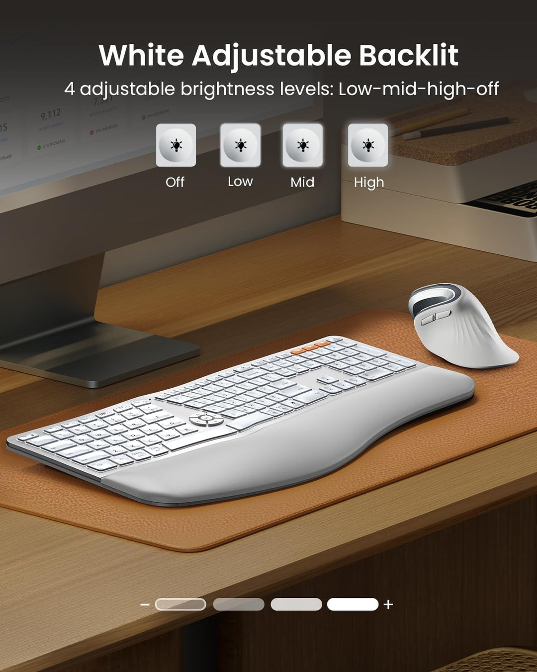 ProtoArc Teclado ergonómico Bluetooth retroiluminado, EK01 Plus Tec...