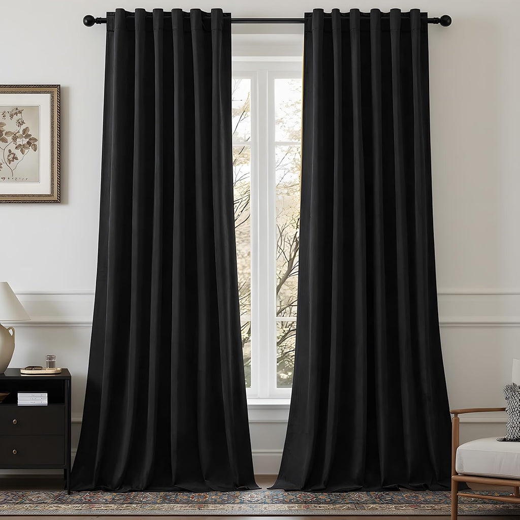 Cortinas opacas de terciopelo negro de 102 pulgadas de largo con