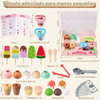 Ehome - Juguete plegable de helado para niños, juego de comida con pantalla de almacenamiento, juego de helados para niños pequeños, regalos de cumpleaños para niñas de 3 a 6 años (rosa)