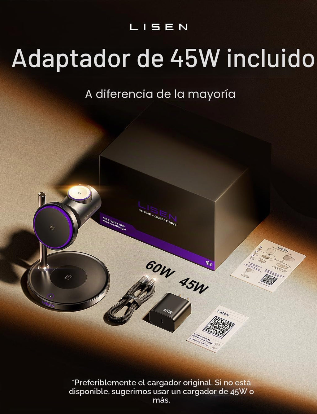 LISEN Qi2.2 - Estación de carga 3 en 1 de 25 W para dispositivo iPhone, soporte de cargador Magsafe con ventilador de refrigeración inteligente, cargador inalámbrico Magsafe de 25 W para iPhone 18/17