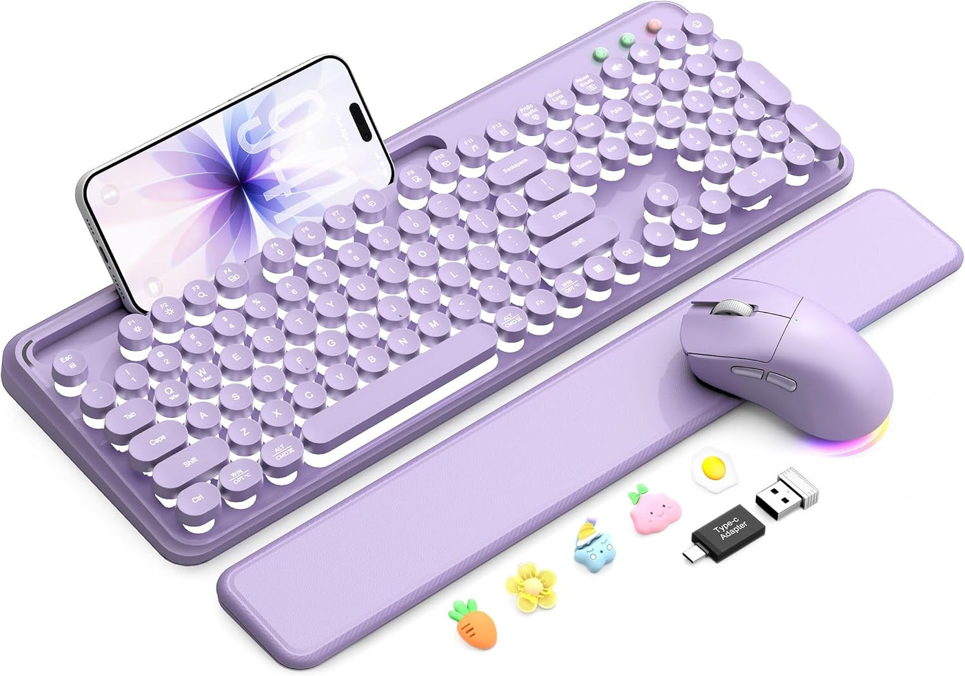 Teclado y mouse inalámbricos, máquina de escribir retroiluminada co...