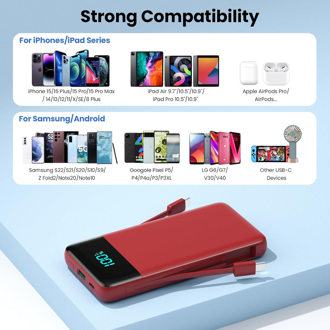 AONIMI Cargador portátil para iPhone con cables incorporados y ench...
